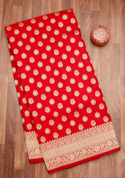 Red Zariwork Pure Silk Saree-Koskii