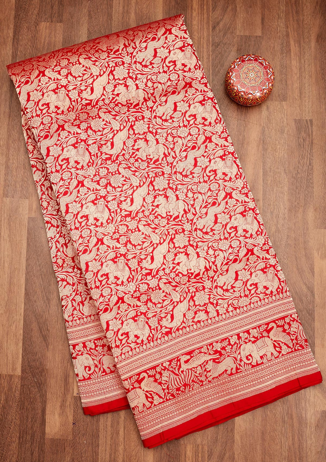 Red Zariwork Pure Silk Saree-Koskii
