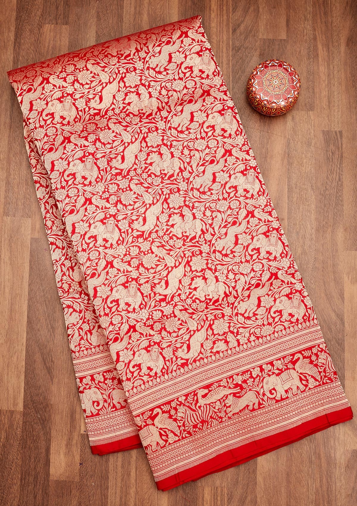 Red Zariwork Pure Silk Saree-Koskii