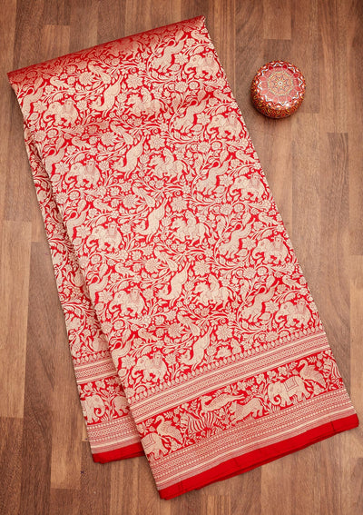 Red Zariwork Pure Silk Saree-Koskii