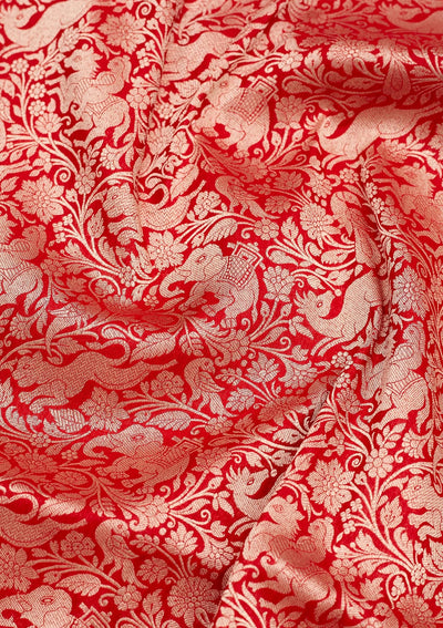 Red Zariwork Pure Silk Saree-Koskii