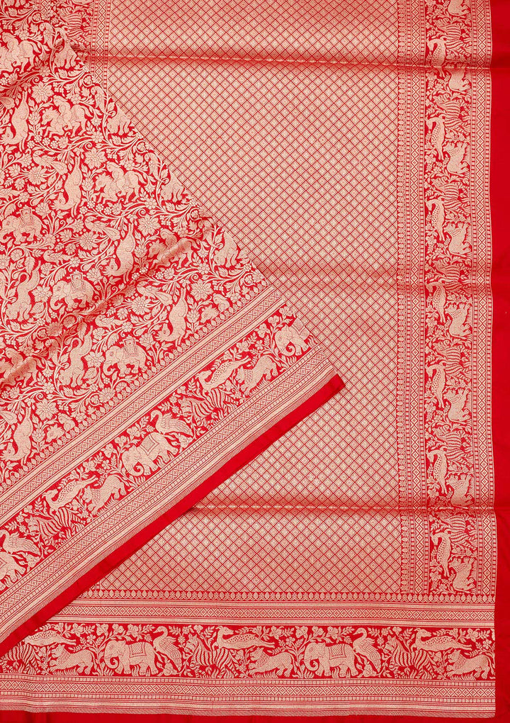 Red Zariwork Pure Silk Saree-Koskii