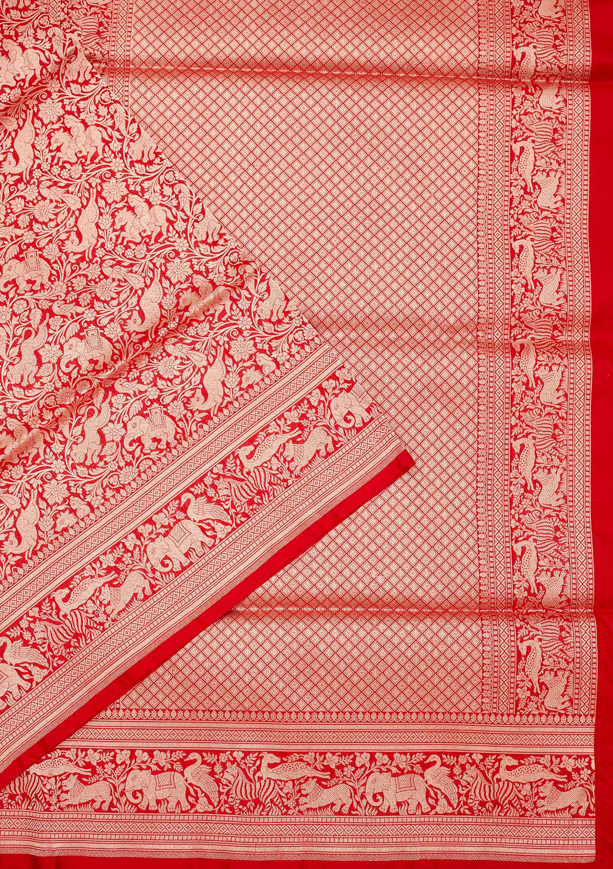 Red Zariwork Pure Silk Saree-Koskii