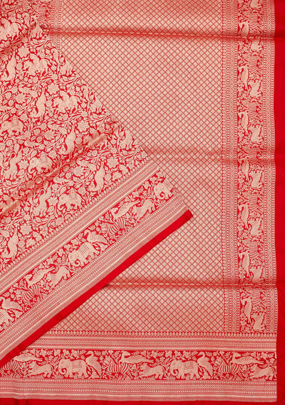 Red Zariwork Pure Silk Saree-Koskii