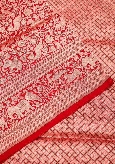 Red Zariwork Pure Silk Saree-Koskii