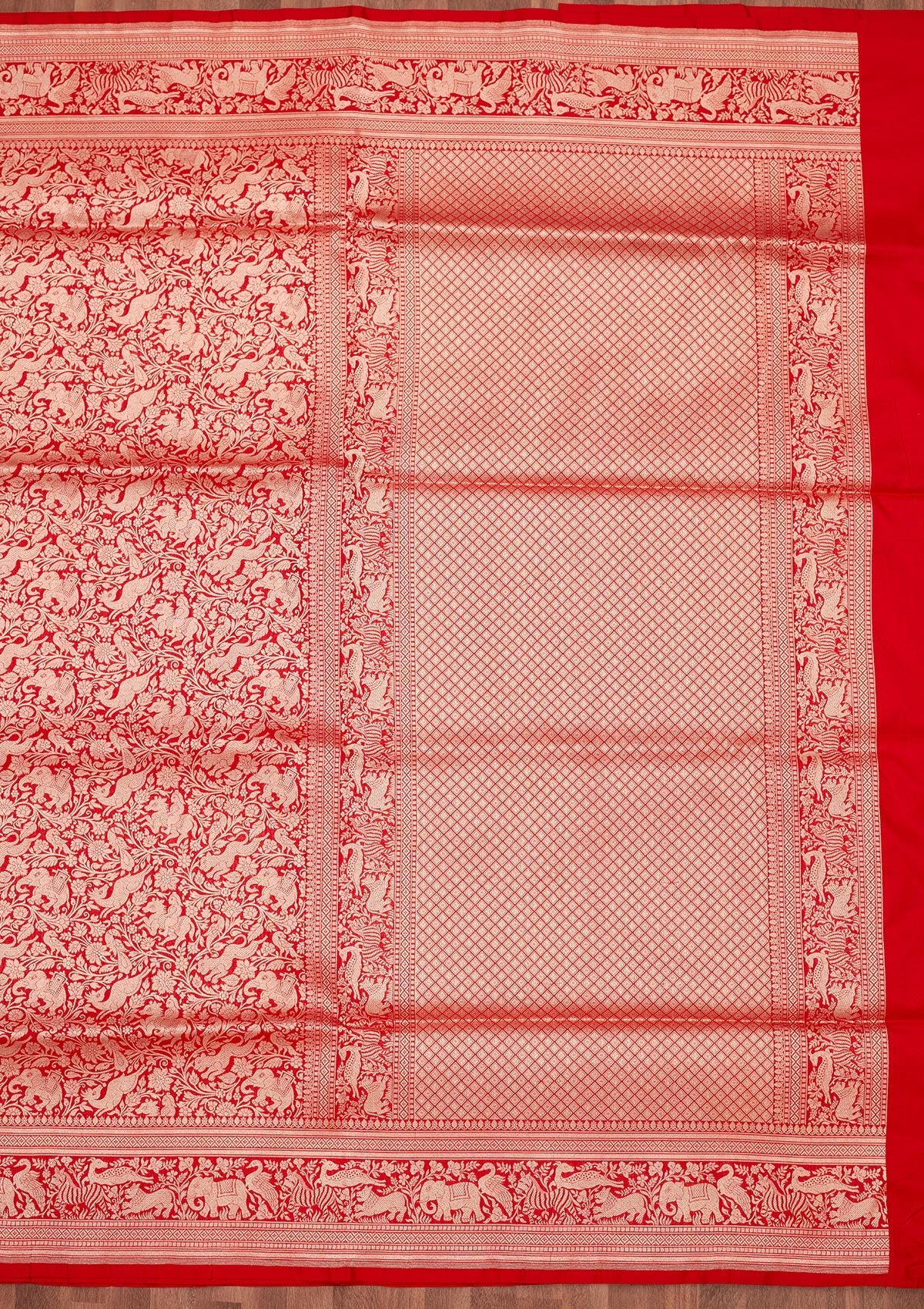 Red Zariwork Pure Silk Saree-Koskii