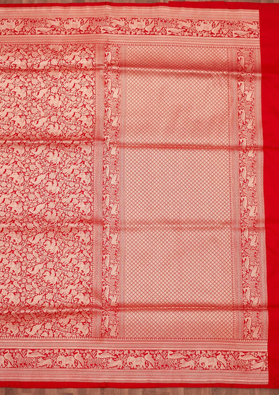 Red Zariwork Pure Silk Saree-Koskii