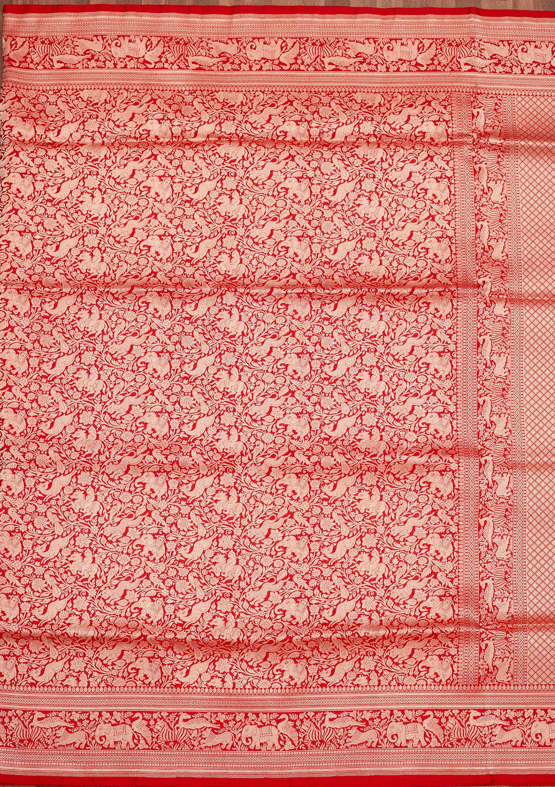 Red Zariwork Pure Silk Saree-Koskii