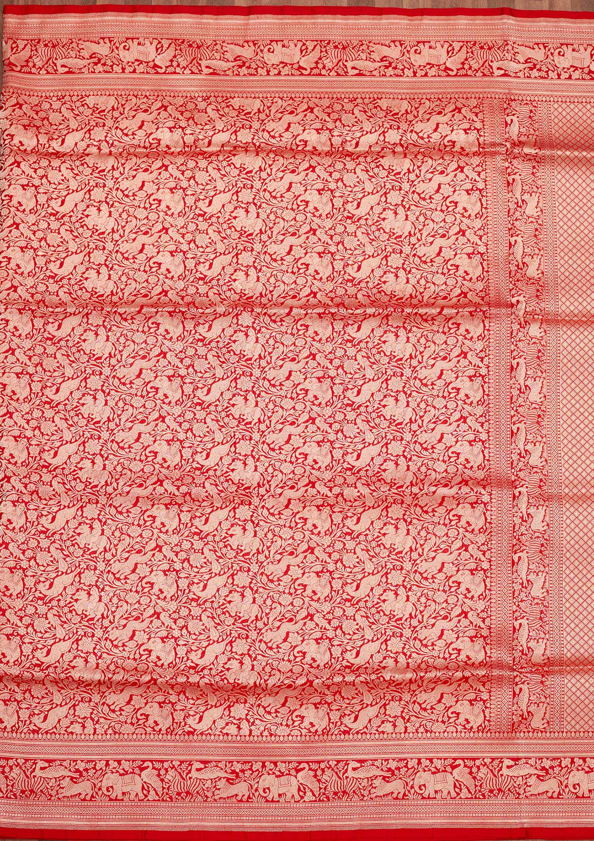 Red Zariwork Pure Silk Saree-Koskii