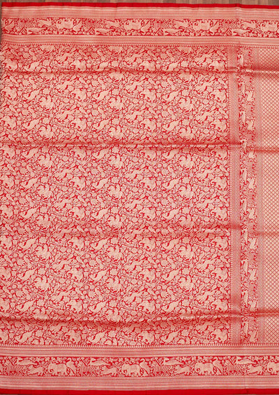 Red Zariwork Pure Silk Saree-Koskii