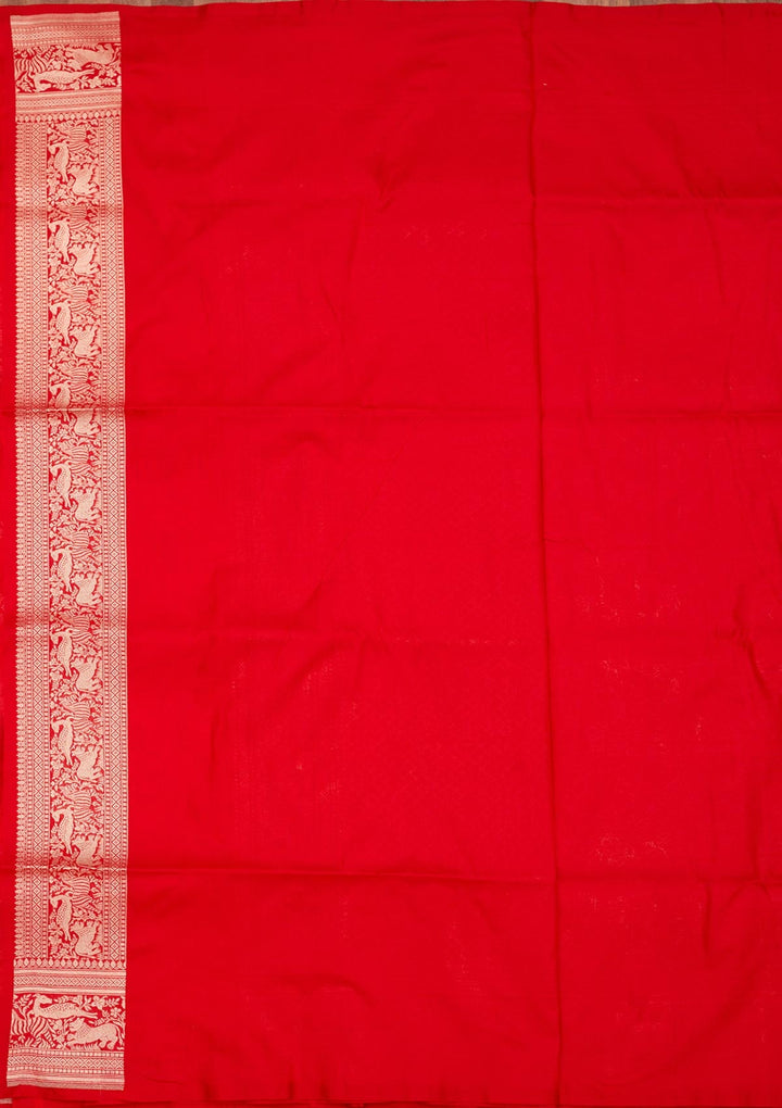 Red Zariwork Pure Silk Saree-Koskii