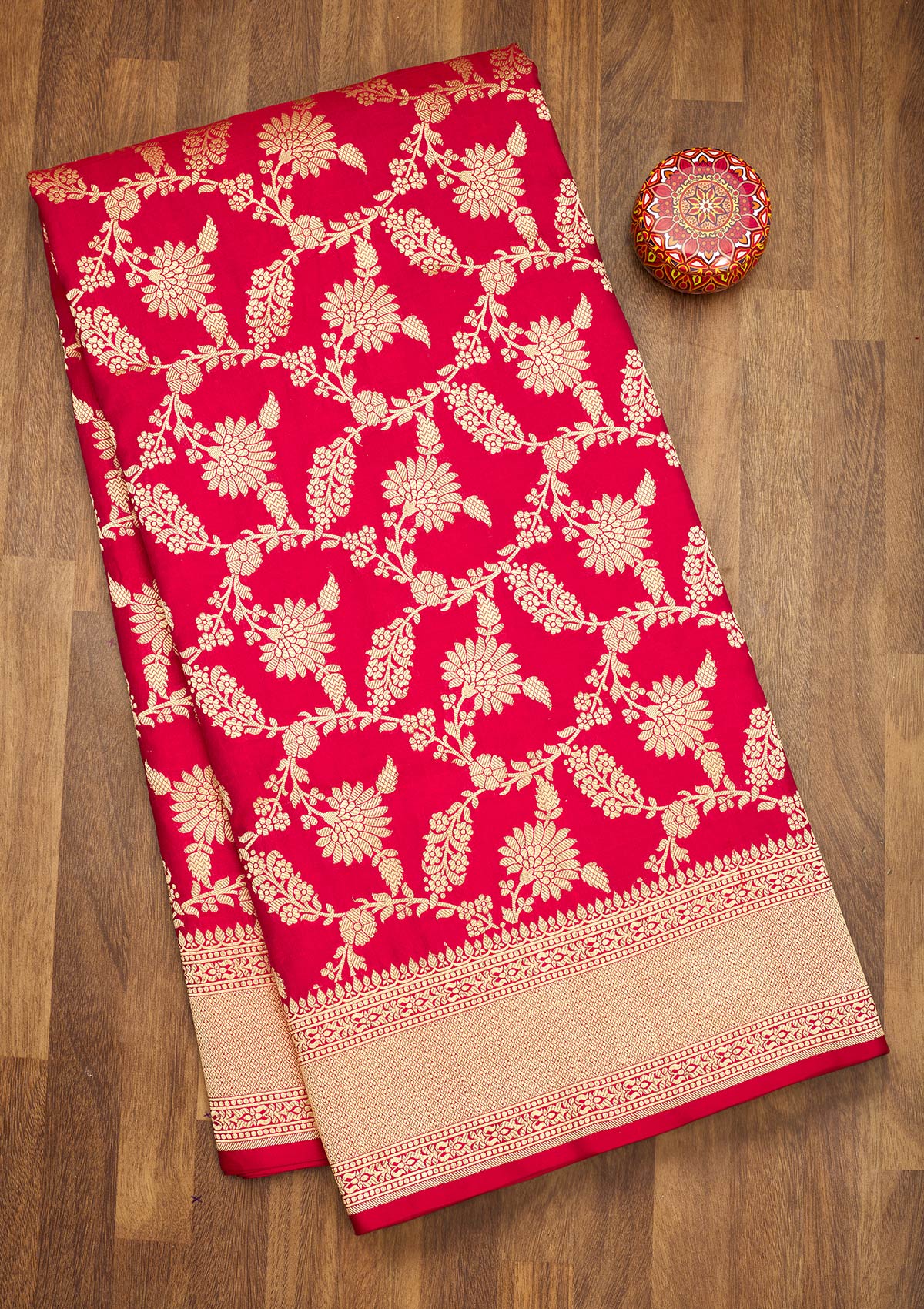 Red Zariwork Pure Silk Saree-Koskii