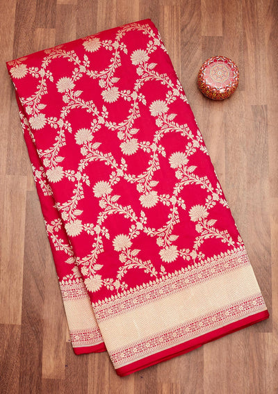 Red Zariwork Pure Silk Saree-Koskii