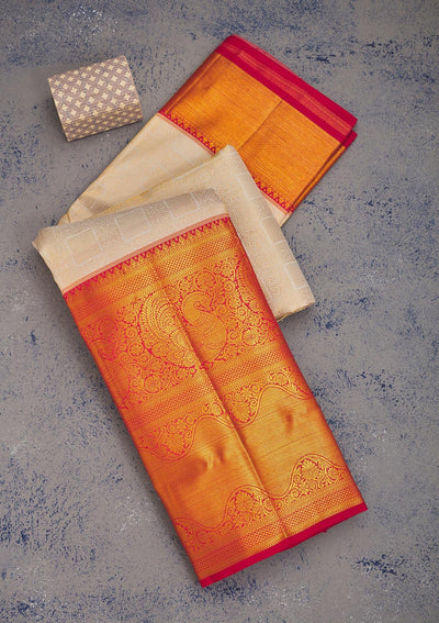 Red Zariwork Pure Silk Saree-Koskii