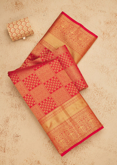 Red Zariwork Pure Silk Saree-Koskii