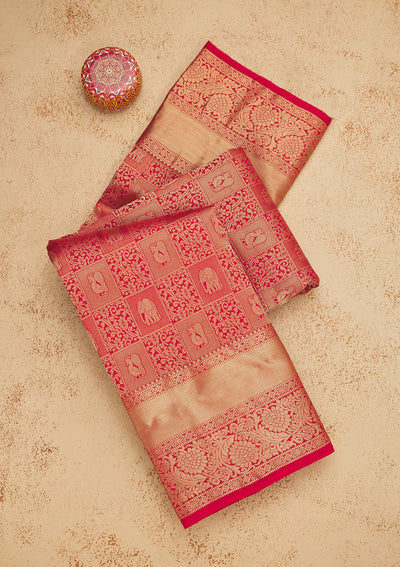 Red Zariwork Pure Silk Saree-Koskii