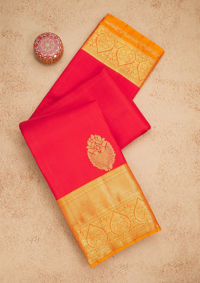 Red Zariwork Pure Silk Saree-Koskii