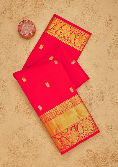 Red Zariwork Pure Silk Saree-Koskii