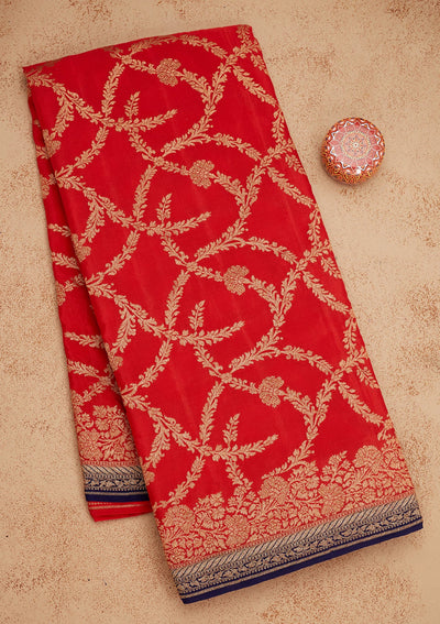 Red Zariwork Pure Silk Saree-Koskii