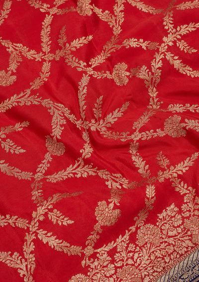 Red Zariwork Pure Silk Saree-Koskii