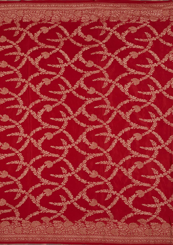 Red Zariwork Pure Silk Saree-Koskii