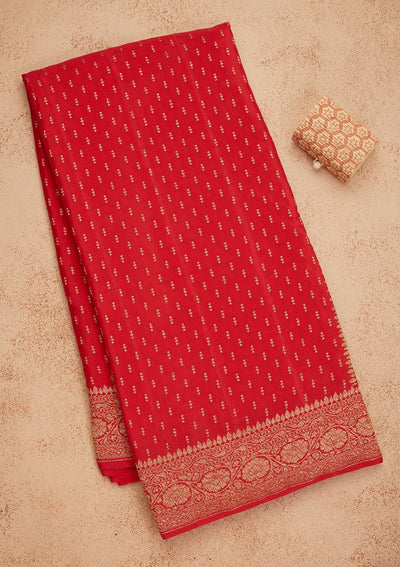 Red Zariwork Pure Silk Saree-Koskii