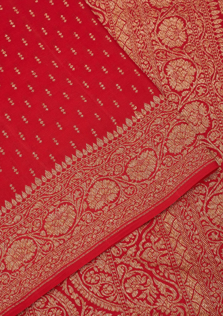 Red Zariwork Pure Silk Saree-Koskii