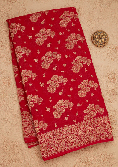 Red Zariwork Pure Silk Saree-Koskii