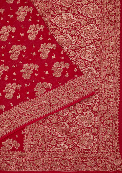 Red Zariwork Pure Silk Saree-Koskii