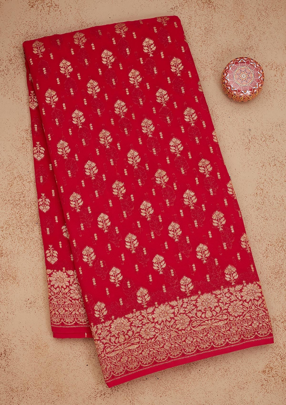 Red Zariwork Pure Silk Saree-Koskii