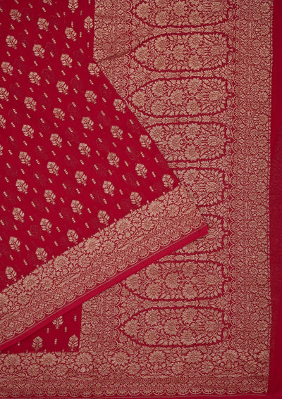 Red Zariwork Pure Silk Saree-Koskii