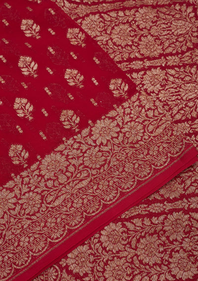 Red Zariwork Pure Silk Saree-Koskii