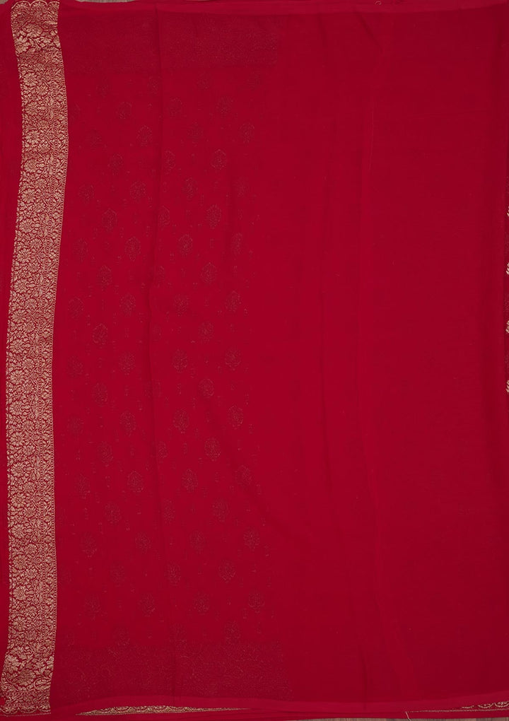 Red Zariwork Pure Silk Saree-Koskii
