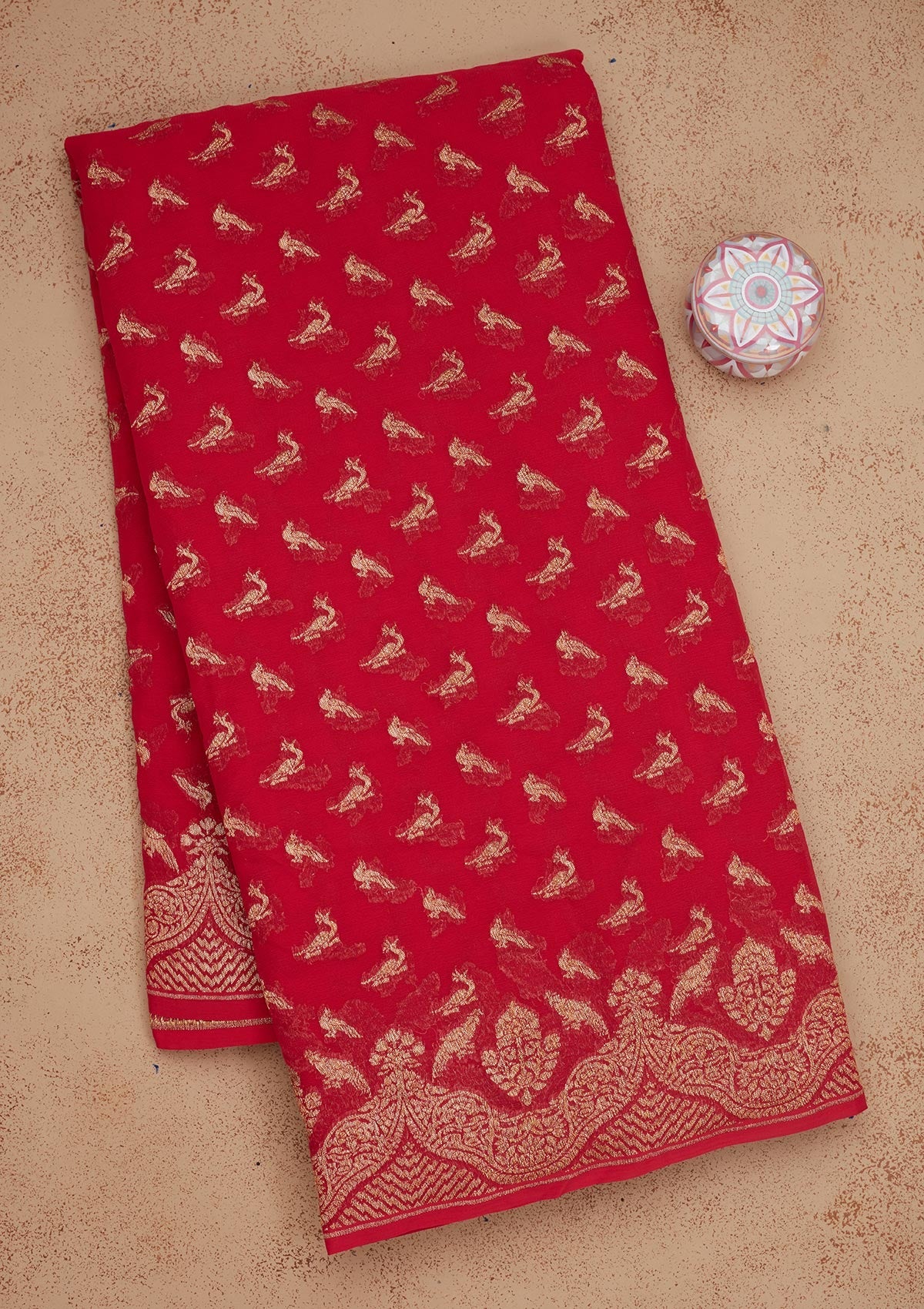 Red Zariwork Pure Silk Saree-Koskii