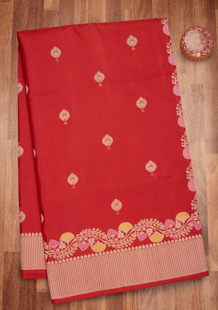 Red Zariwork Pure Silk Saree-Koskii