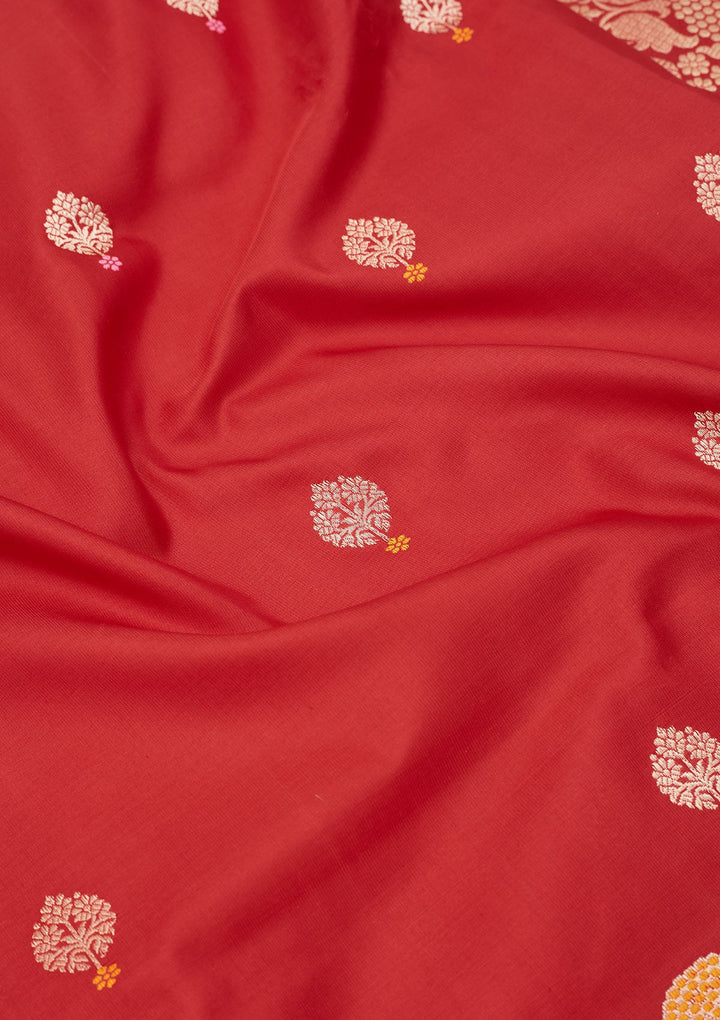 Red Zariwork Pure Silk Saree-Koskii