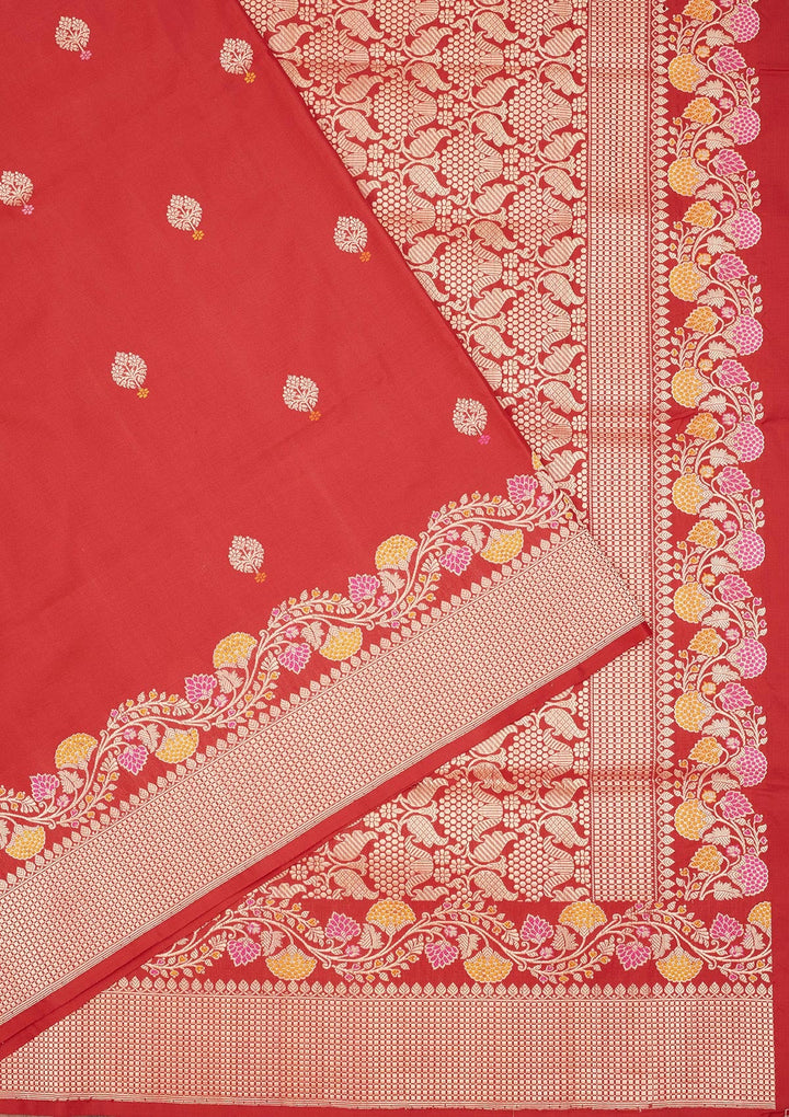 Red Zariwork Pure Silk Saree-Koskii