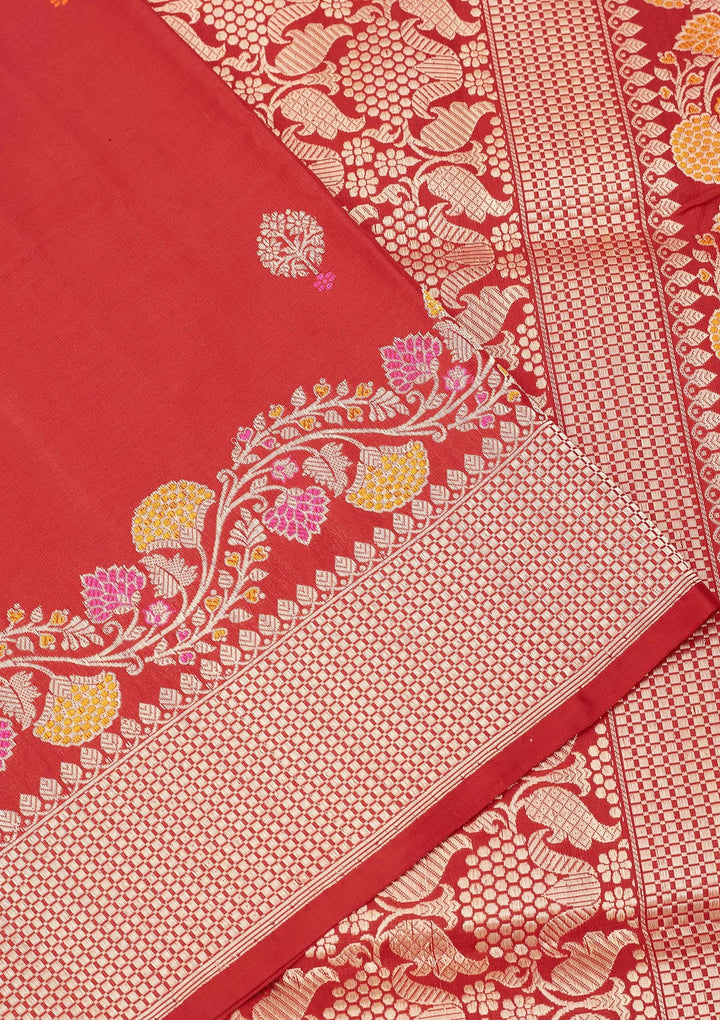 Red Zariwork Pure Silk Saree-Koskii