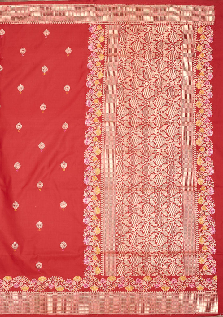 Red Zariwork Pure Silk Saree-Koskii