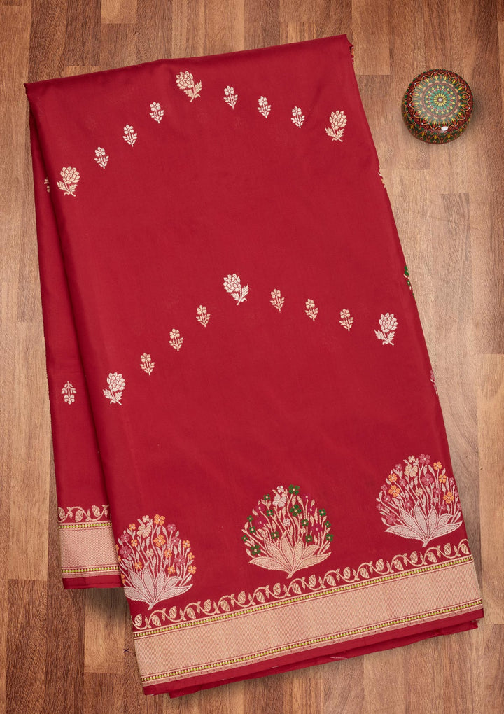 Red Zariwork Pure Silk Saree-Koskii