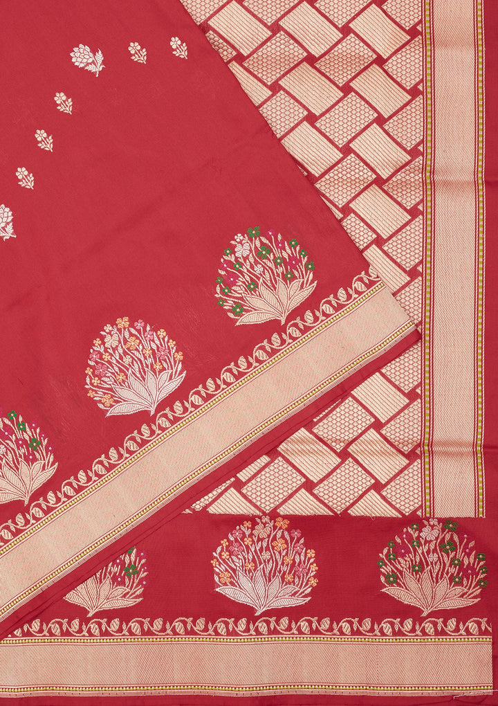 Red Zariwork Pure Silk Saree-Koskii