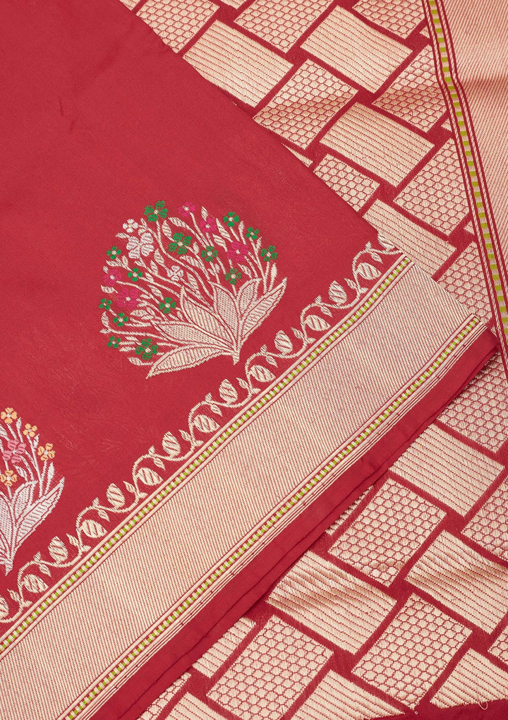 Red Zariwork Pure Silk Saree-Koskii