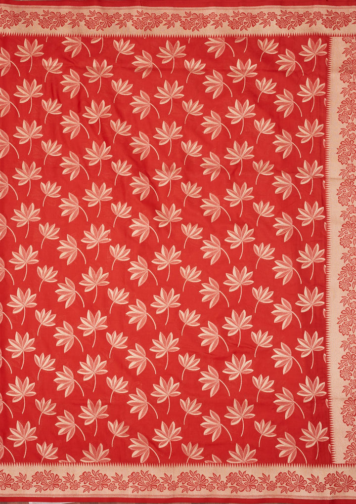 Red Zariwork Pure Silk Saree-Koskii
