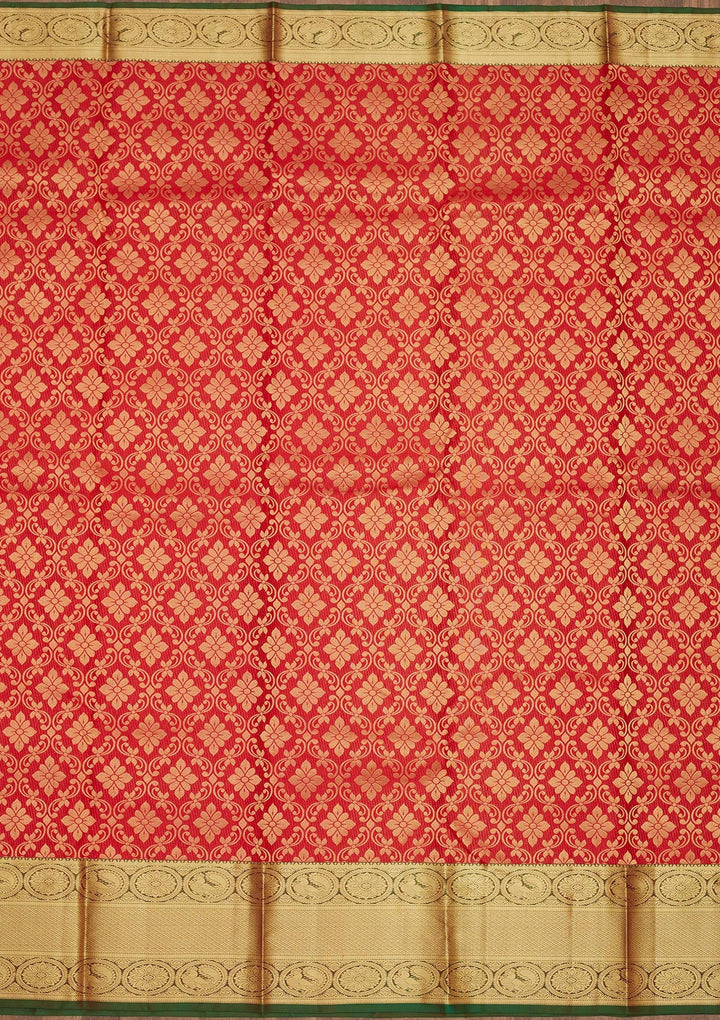 Red Zariwork Pure Silk Saree-Koskii