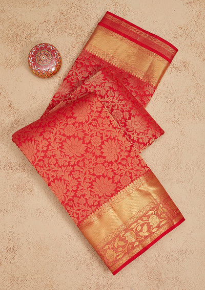 Red Zariwork Pure Silk Saree-Koskii