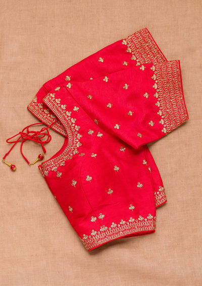 Red Zariwork Raw Silk Blouse-Koskii