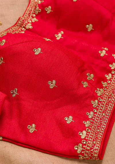 Red Zariwork Raw Silk Blouse-Koskii