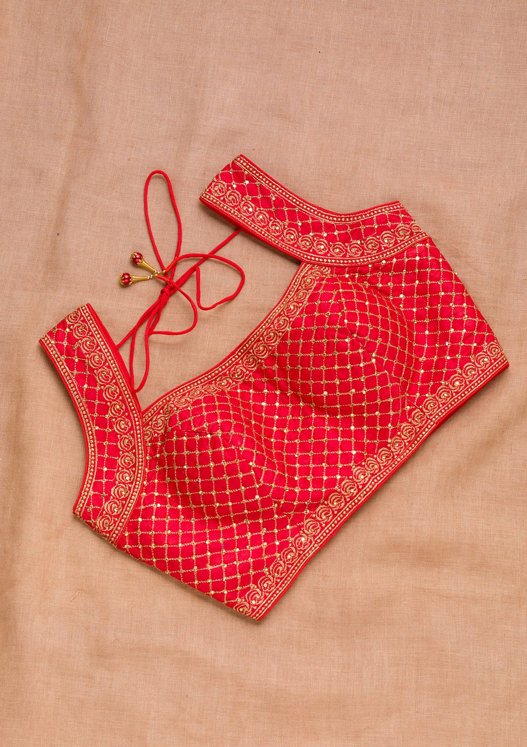 Red Zariwork Raw Silk Blouse-Koskii