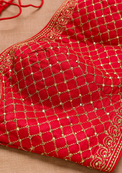 Red Zariwork Raw Silk Blouse-Koskii