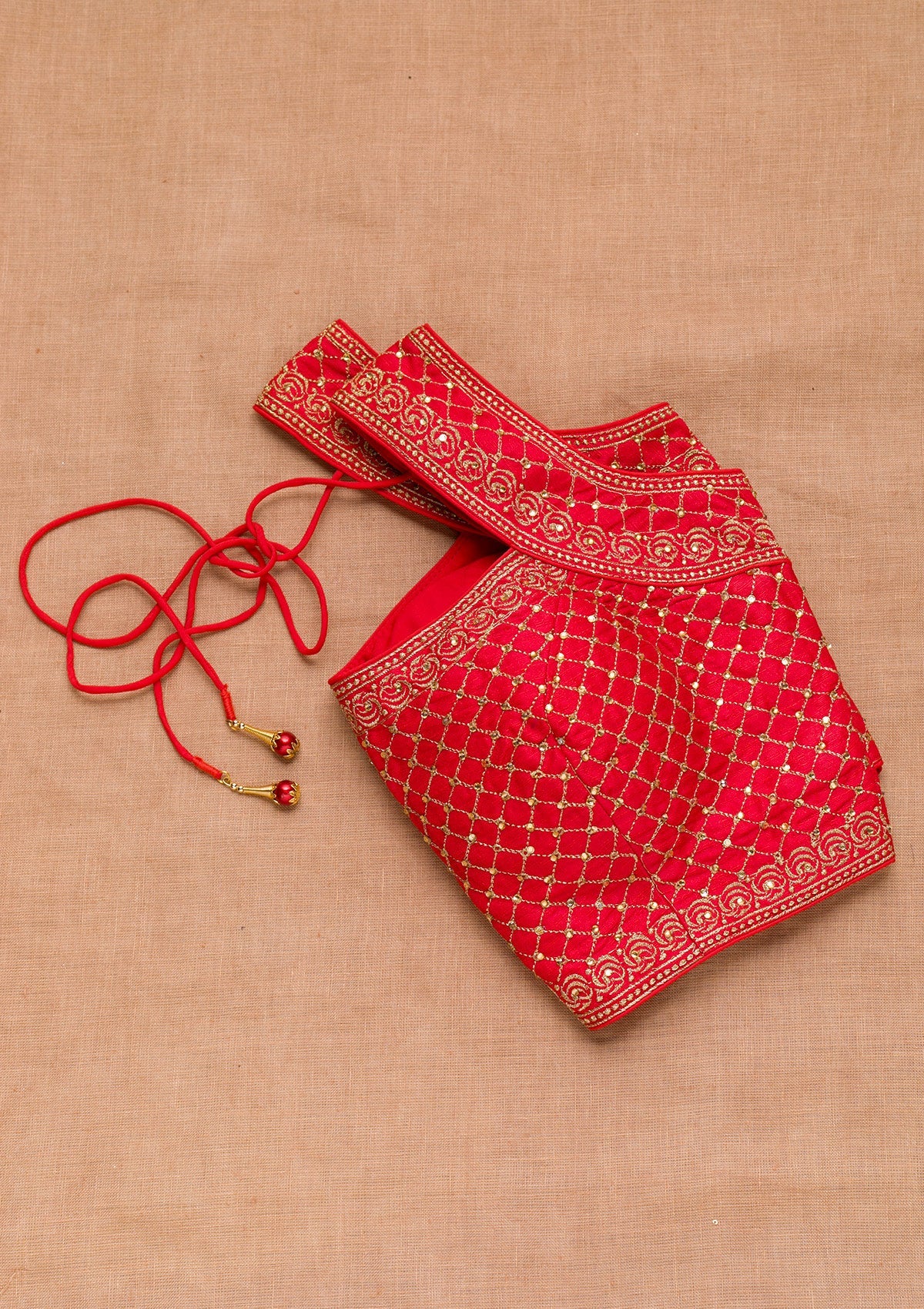 Red Zariwork Raw Silk Blouse-Koskii